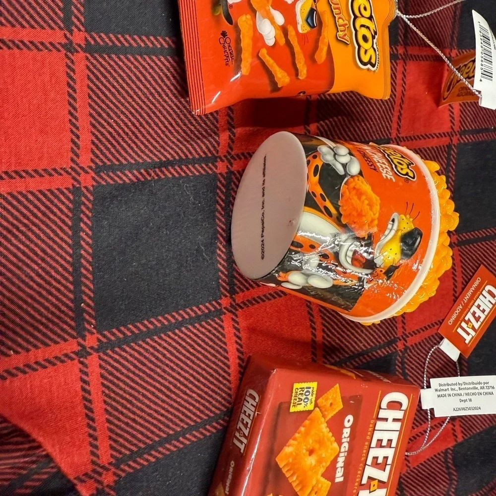 Orange Crunchy Cheeto’s and Cheez Holiday Christmas Ornaments Brand New Set of 3